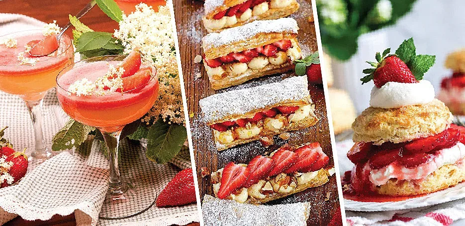 Бърза бисквитена торта, покрита с ягоди