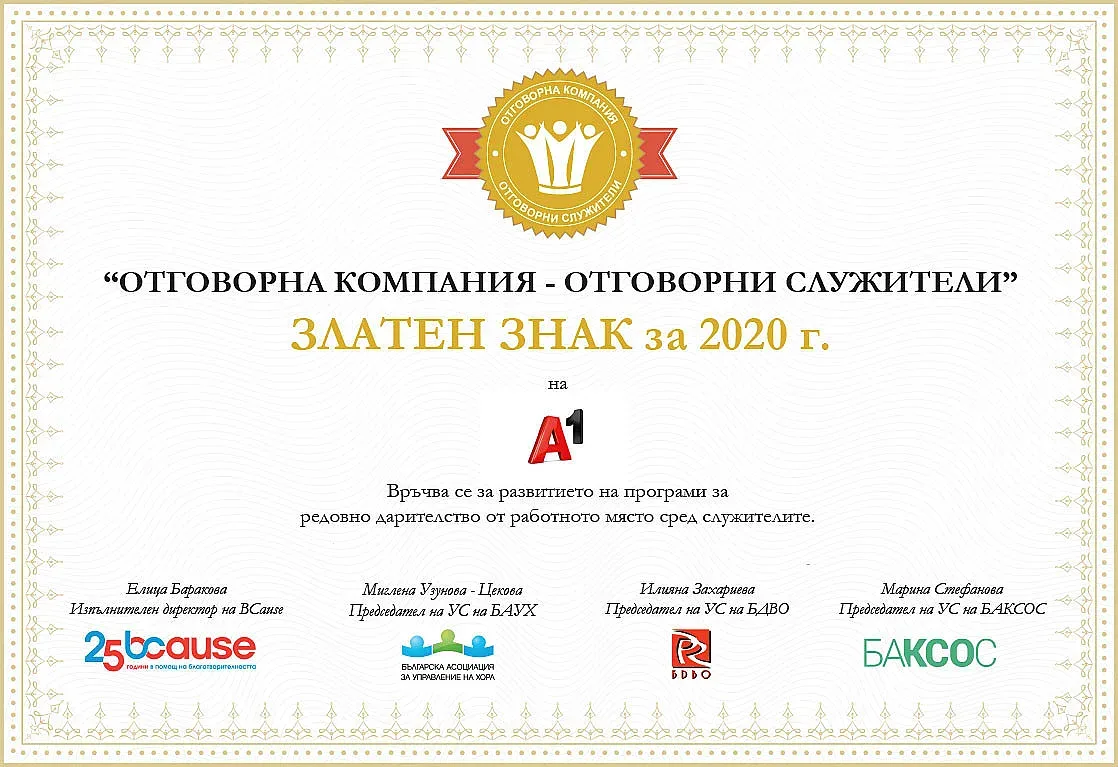 А1 получи златно отличие за дарителските си програми
