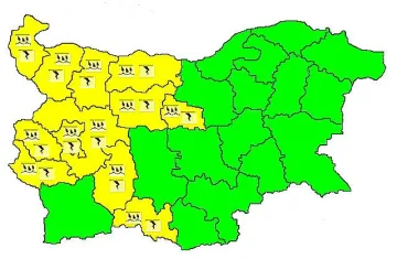 Жълт код за дъжд и градушки в Западна България