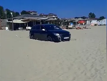 Шофьор паркира на плажа за селфи с кучета