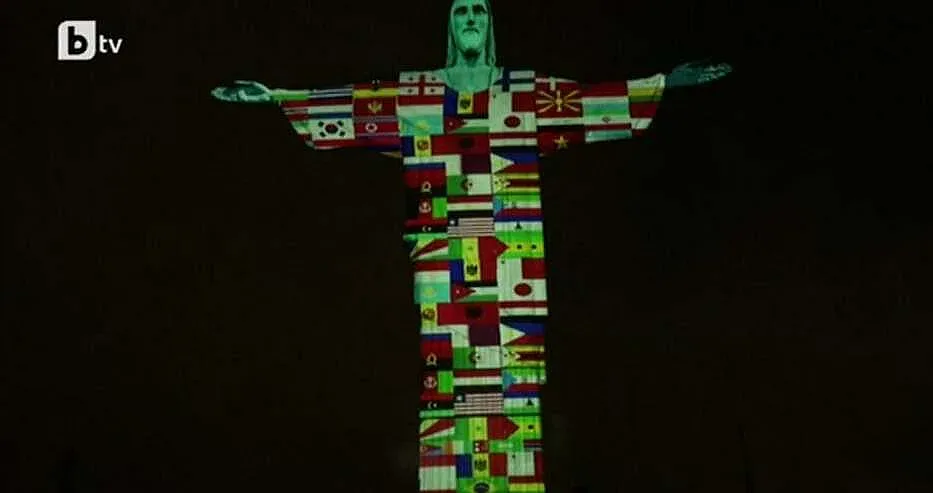 Христос Спасител с флагове на страните със зараза