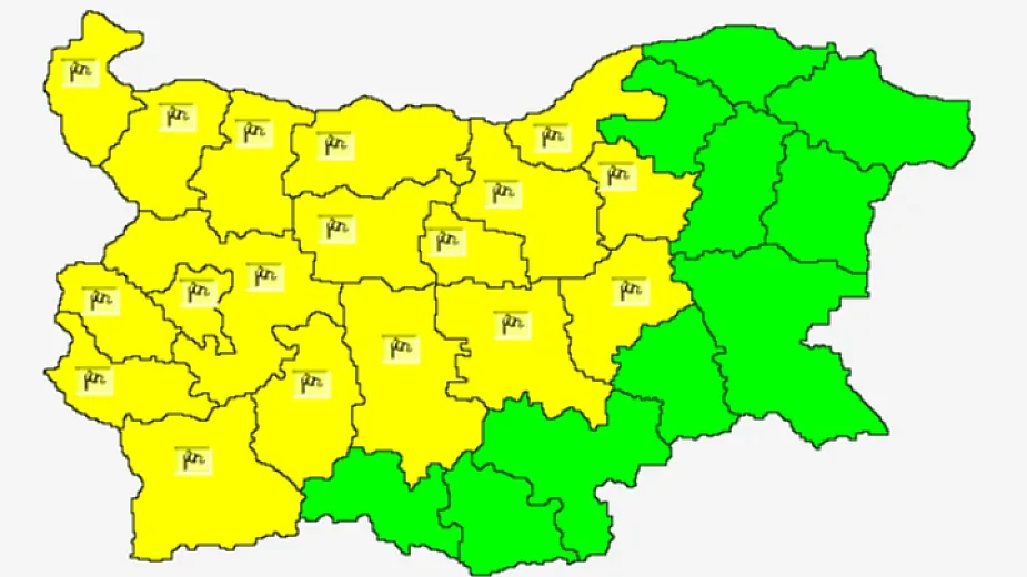 Жълт код в 18 области