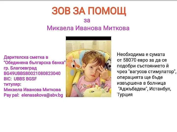 Зов за помощ! Да помогнем на 11-годишната Микаела  от Благоевград