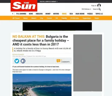 В. „Сън“: България е най-евтиното място за семейна ваканция, по-евтино е от 2017 г.