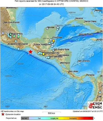 8 по Рихтер тресна Мексико, чака се цунами