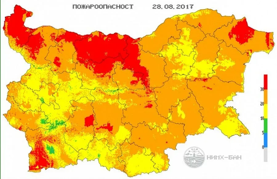 Екстремален индекс за пожари в 12 области