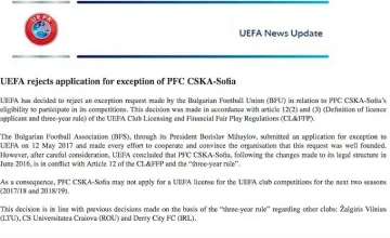 УЕФА би черен печат на "ЦСКА-София"