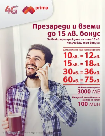 Бонус до 15 лева за клиентите на Прима
