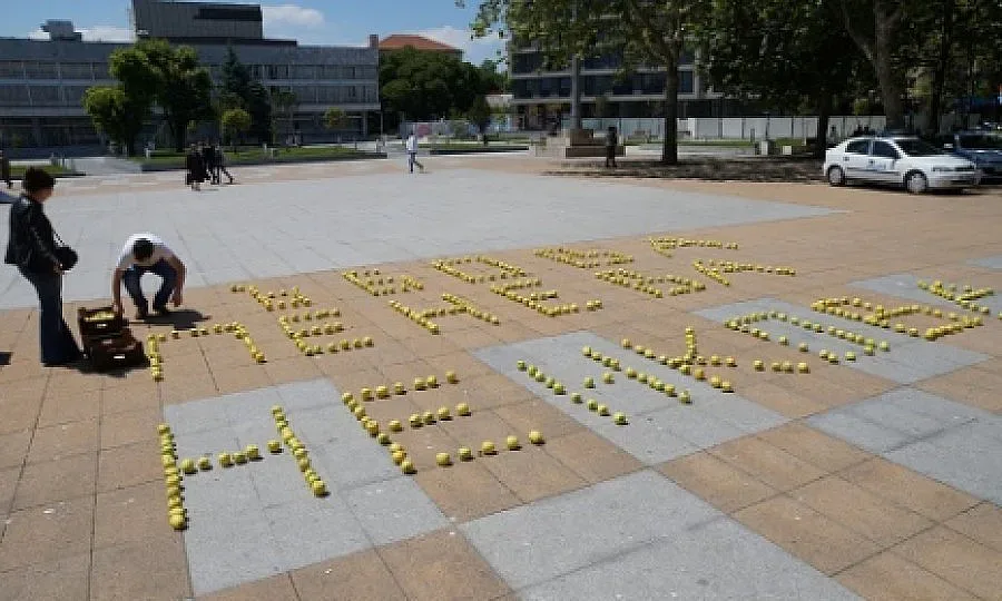 Юристка протестира срещу съдебно решение с ябълки