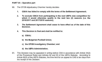 ЦСКА официално аут от Европа за 2 години