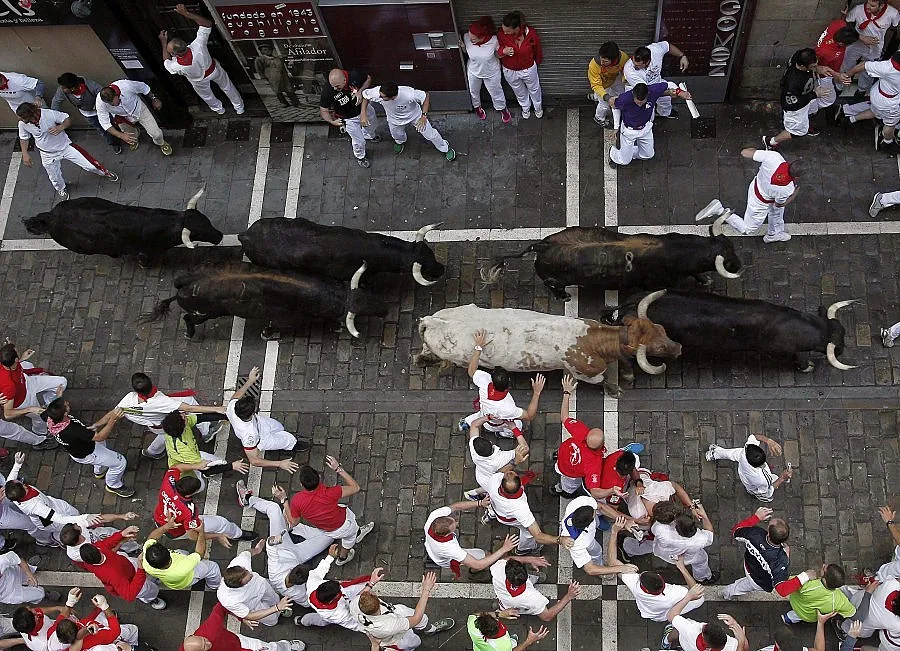 Двама са ранените днес при надбягването с бикове в Памплона