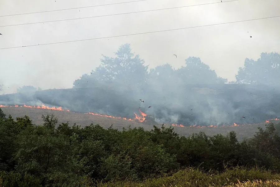 Пожарът до с. Остра Могила се е насочил към с. Казанка