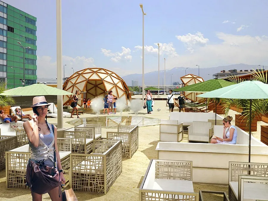 Кино и плаж на покрива на мол