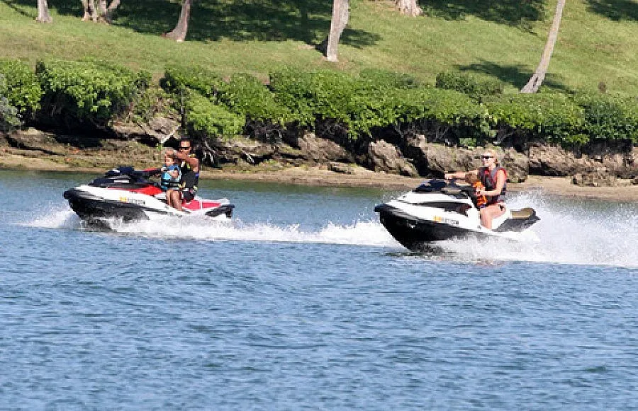 Тайгър и Линдзи на джет с децата