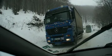 Колона от тирове на границата със Сърбия