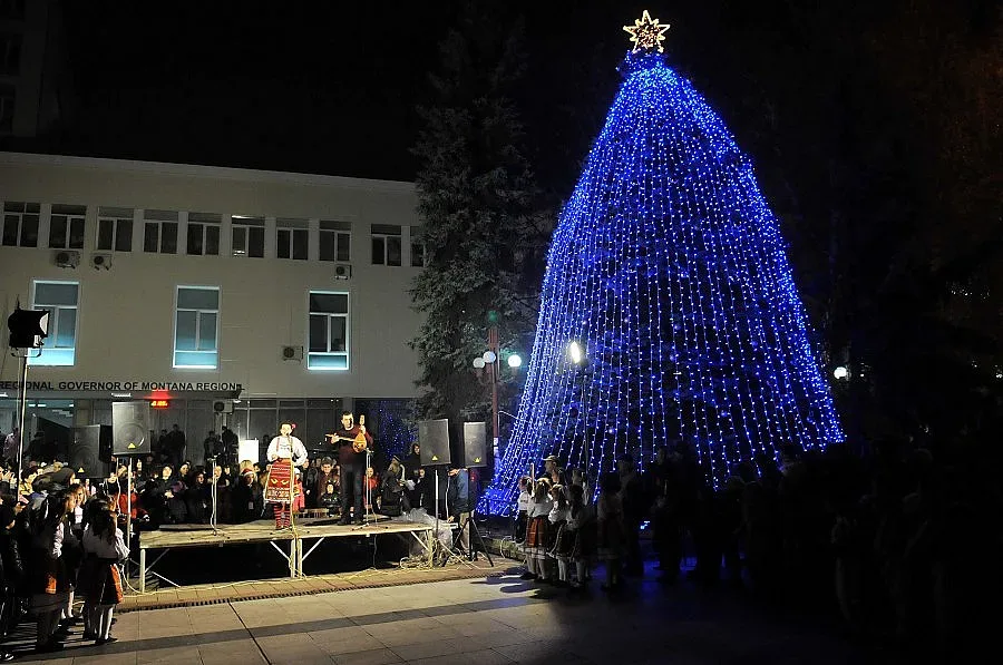Коледна елха грейна в синьо