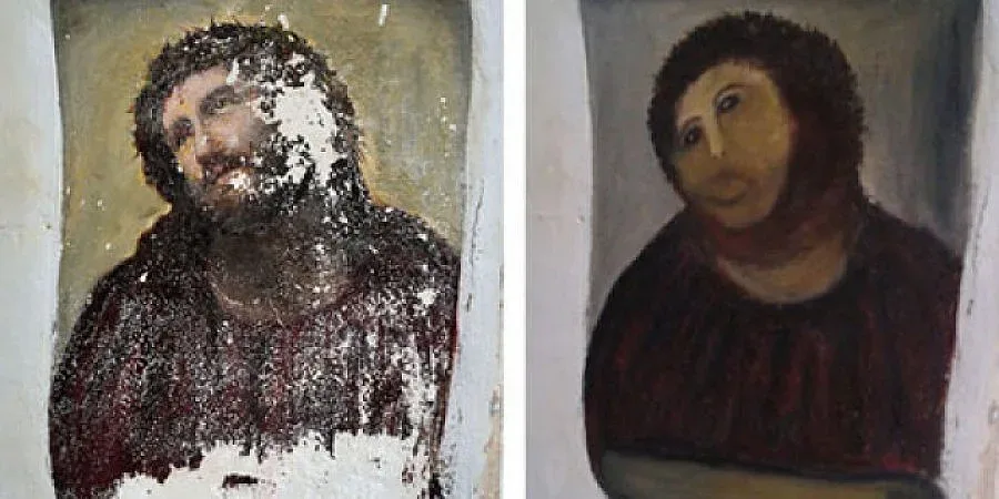 Бясна "реставраторка" превърна Исус в маймуна