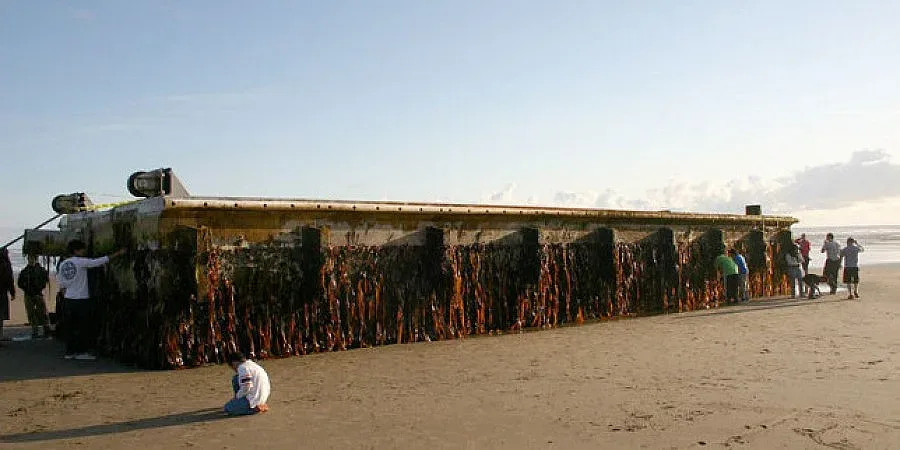 Откъснат от цунамито в Япония кей "акостира" в САЩ