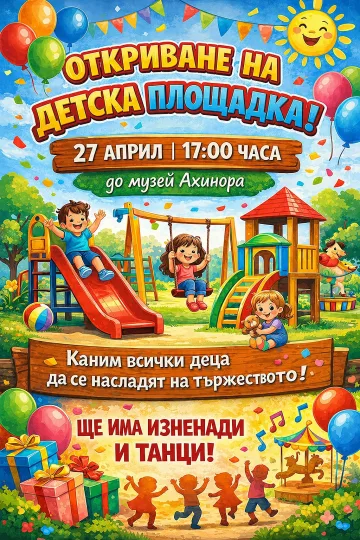 Кметът на Община Казанлък кани децата на града на весел празник на новата детска площадка в центъра