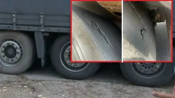 Колко ли още такива са на пътя?! Украински ТИР карал със 7 гуми на галош