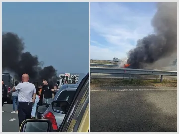 БМВ пламна като факла на пътя, огромно задръстване