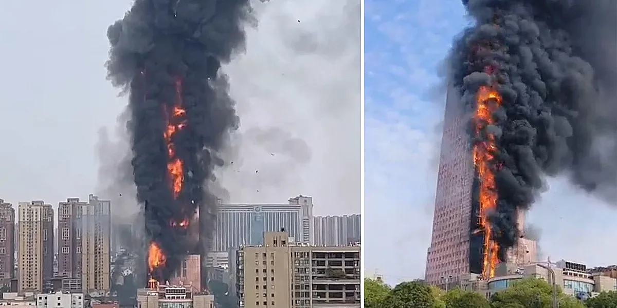 Зрелищен огнен ад в небостъргач, евакуират хиляди (ВИДЕО)